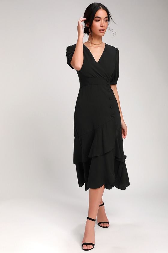 Lovely Black Dress - Midi Dress ...